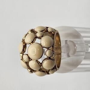 Lia Sophia Gold Tone & Cream Enamel Bubble Ring (7.5)